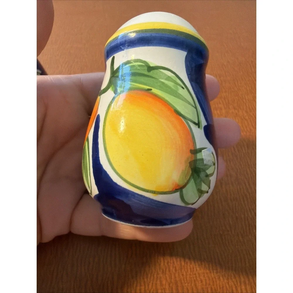 California Pantry Ceramic Salt & Pepper Shakers Hand Painted Peach Vines